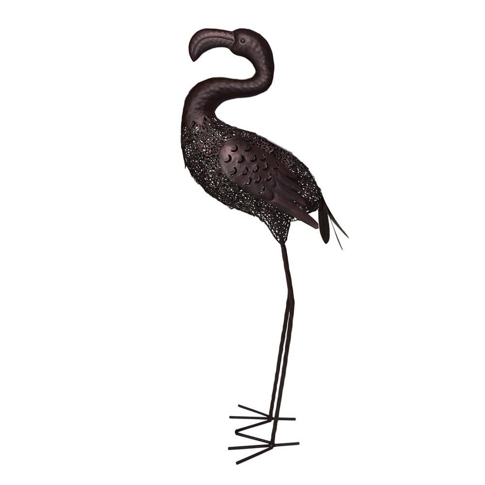 35 in. Steel Indoor/ Outdoor Animal Garden Curved Neck Flamingo Metal Bird 