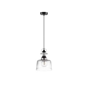 Gilwell 9.17 in. W x 72 in. H 1-Light Matte Black/Chrome Pendant Light with Smoked Glass Shade