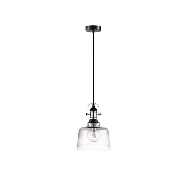 Eglo Gilwell 9.17 in. W x 72 in. H 1-Light Matte Black/Chrome Pendant Light with Smoked Glass Shade