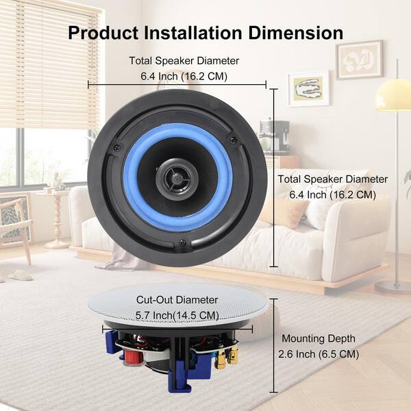 Herdio 6.5 Inch Ceiling Speaker, 600 Watt Built-in Speaker, Compatible With Bluetooth, Flush-Mounted Speaker, Perfect For Indoor And Outdoor Use