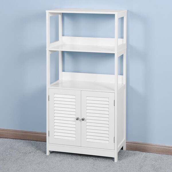 Homfa 4 Doors Linen Storage Cabinet, 3-Tier Wood Tall Cabinet Cupboard with  2 Drawers for Living Room Bathroom, White