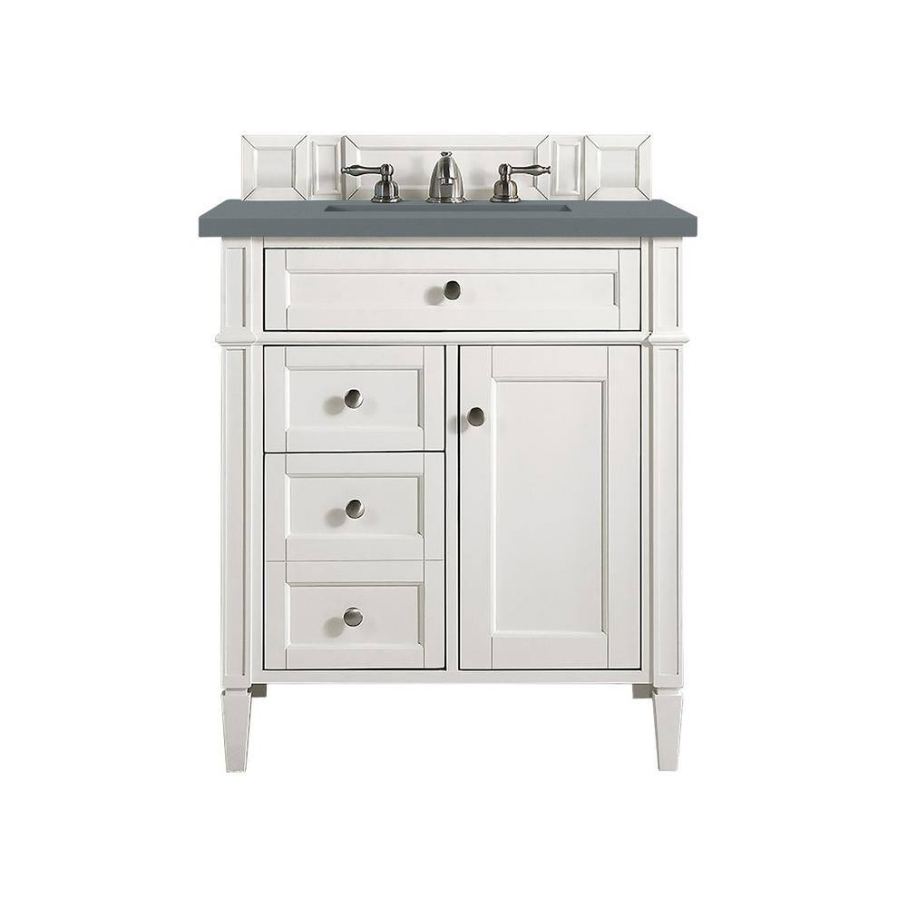 James Martin Vanities Brittany 30.0 in. W x 23.5 in. D x 34 in. H Bathroom Vanity in Bright White with Cala Blue Quartz Top -  650-V30-BW-3CBL