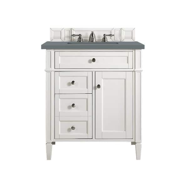 James Martin Vanities Brittany 30.0 in. W x 23.5 in. D x 34 in. H Bathroom Vanity in Bright White with Cala Blue Quartz Top