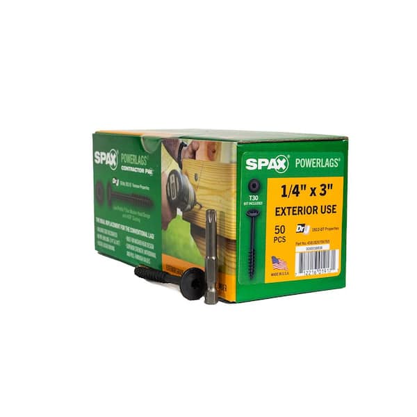 1/4 in. x 3 in. Exterior Washer Head Structural Wood Lag Screws Powerlags Torx T-Star (50 Each) Bit Included