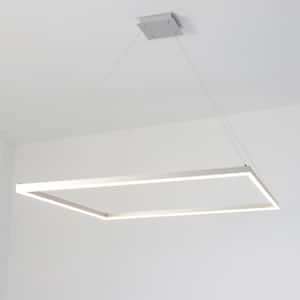 LED 60-Watt 39.3 in. 1-Light Silver Square Ring LED Dimmable Pendant Light for Living Room Hotel