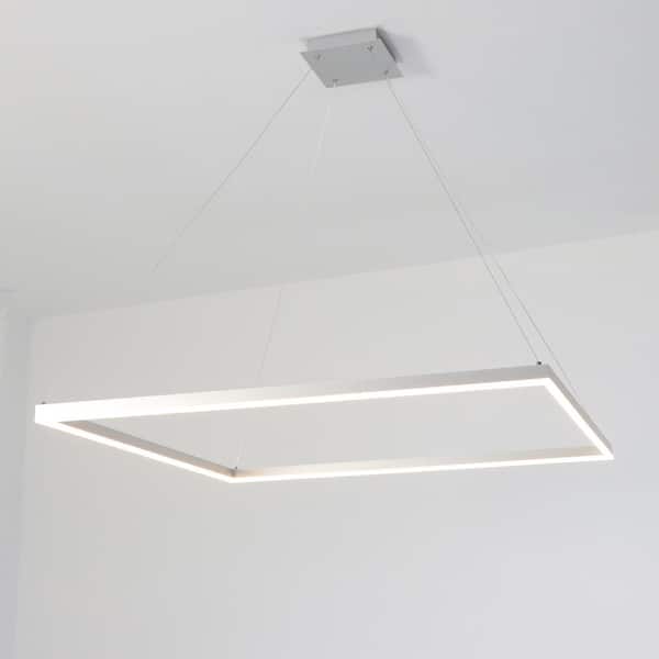 UMEILUCE LED 60-Watt 39.3 in. 1-Light Silver Square Ring LED Dimmable Pendant Light for Living Room Hotel