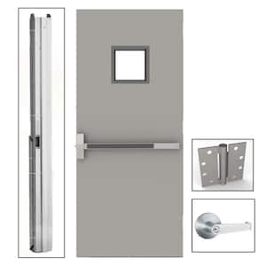 36 in. x 84 in. Gray Flush Exit with 10x10 VL Right-Hand Fireproof Steel Commercial Door with Knockdown Frame