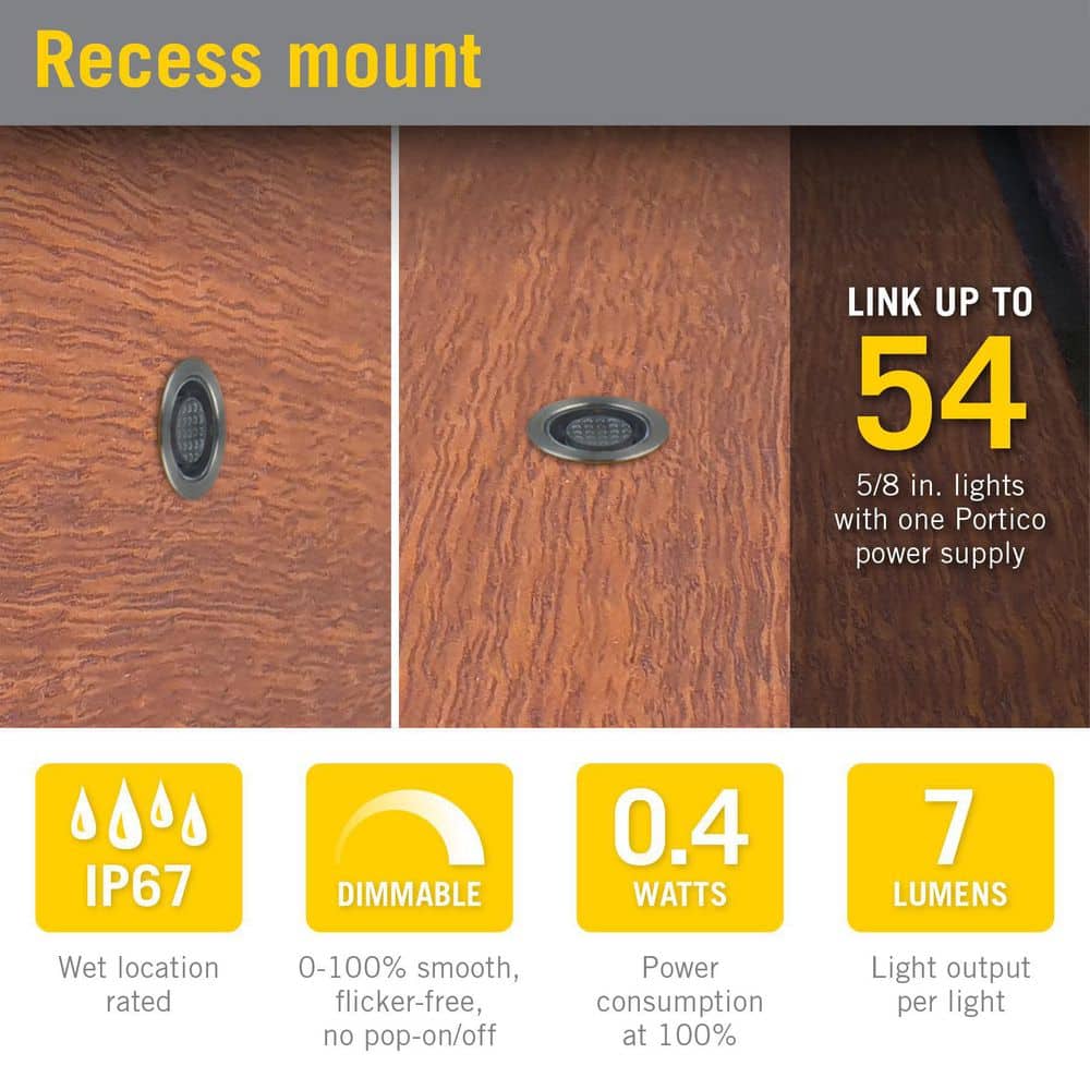 Portico White Stainless Steel Outdoor Recessed LED Light 5/8"