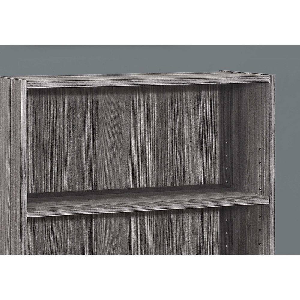 Gray Adjustable Three-Shelf Wood Bookcase