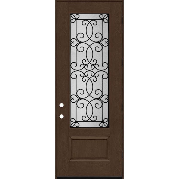 Regency 36 in. x 96 in. 3/4Lite Georgian Decorative Glass LHOS Hickory Mahogany Fiberglass Prehung Front Door
