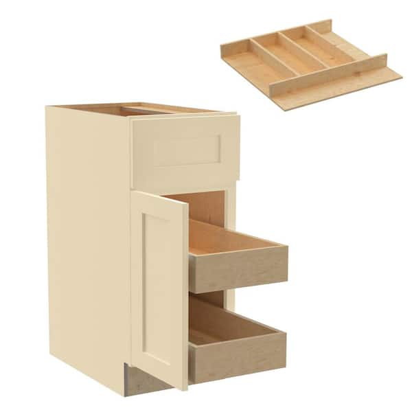 Home Decorators Collection Newport 15 in. W x 24 in. D x 34.5 in. H Assembled Plywood Base Kitchen Cabinet in Blended Cream with 2ROT Utility LH