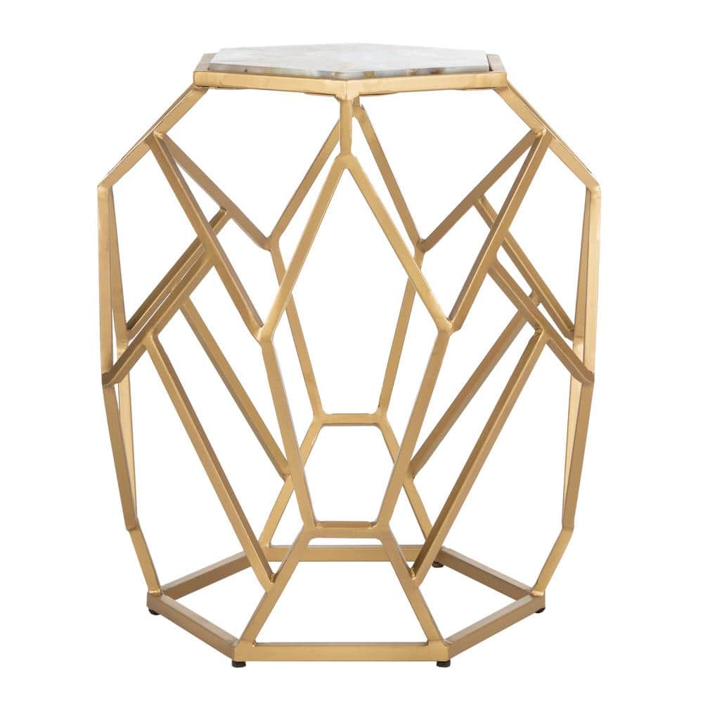 Ava Gold and Multi-Colored Agate Hexagonal Accent Table