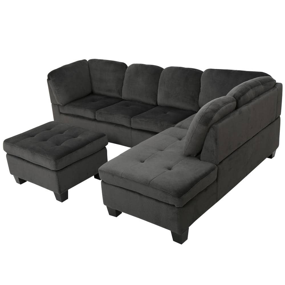 Noble House 3-piece Charcoal Fabric 6-seater L-shaped Right-facing 