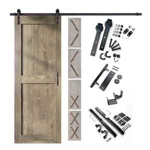 32 in. x 80 in. 5-in-1 Design Classic Gray Solid Pine Wood Interior Sliding Barn Door with Hardware Kit, Non-Bypass