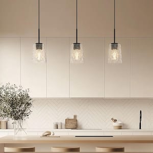 28 in. 3-Light Black Pendant Light with Glass Shade, Farmhouse Ceiling Lamp for Kitchen Island, Dining Room