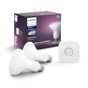 White and Color Ambiance BR30 LED 65W Equivalent Dimmable Wireless Smart Light Bulb Starter Kit (2 Bulbs and Bridge)