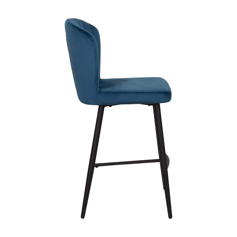 Jasper Navy Blue Velvet Counter Height Barstools, Set of 2