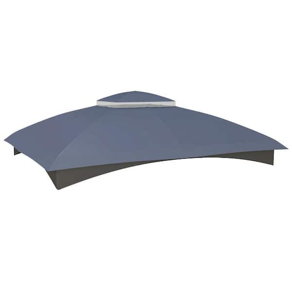 Unbranded 10x12 ft. Gazebo Canopy Replacement, 2-Tier Outdoor Gazebo Cover Top Roof with Drainage Holes in Dark Blue (TOP ONLY)