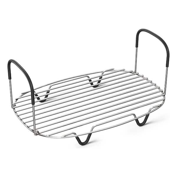 Stainless Steel Steam and Roasting Rack Silver Finish with Silicone-Protected Handles Non-Stick Friendly Oven Safe