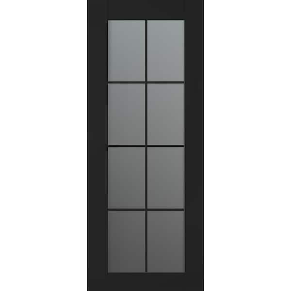 Belldinni Vona 24 in. x 84 in. 8-Lite No Bore Solid Core Frosted Glass Black Matte Wood Composite Interior Door Slab