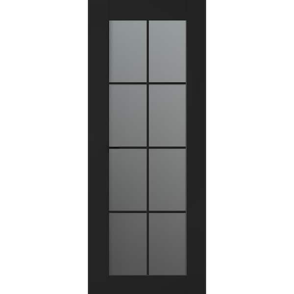 Vona 36 in. x 96 in. 8-Lite No Bore Solid Core Frosted Glass Black Matte Wood Composite Interior Door Slab