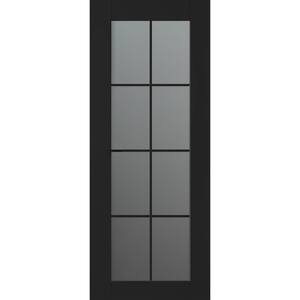 Vona 30 in. W. x 84 in. 8-Lite No Bore Solid Core Frosted Glass Black Matte Wood Composite Interior Door Slab