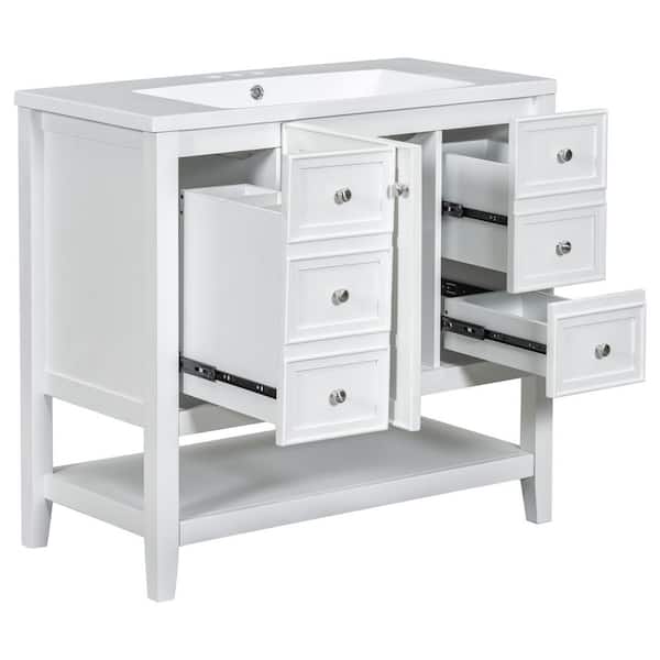 36 in. W x 18 in. D x 34.1 in. H Single Sink Freestanding Bath Vanity in White with White Ceramic Top
