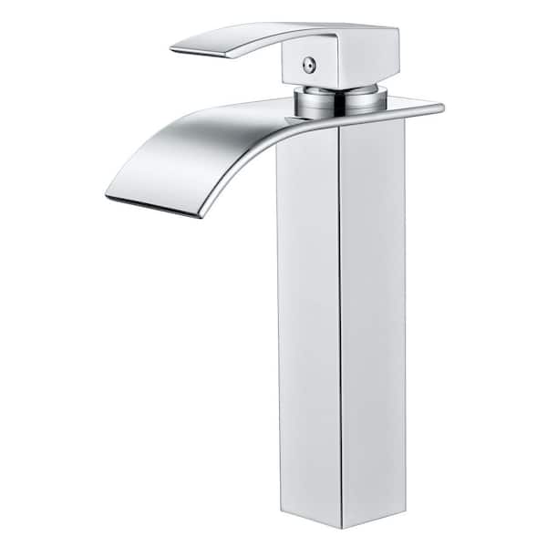 Vessel Single Handle Single Hole Bathroom Faucet with Waterfall in Chrome