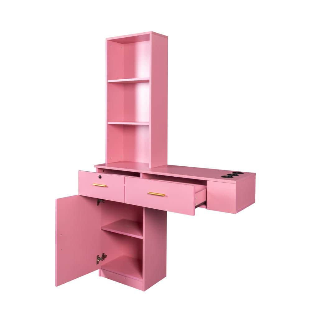 39.76 in. W x 13.15 in. D x 66.93 in. H Pink Wood Large Linen Cabinet with 
