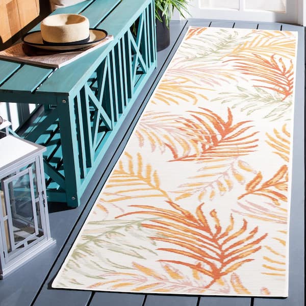 Sunrise Ivory/Rust Sage 2 ft. x 8 ft. Oversized Tropical Reversible Indoor/Outdoor Runner Rug