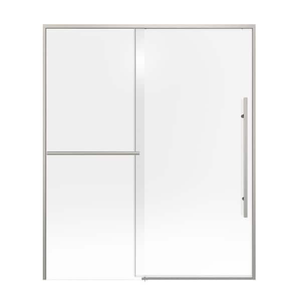 Dawn 56-60 in. W x 72 in. H Semi-Frameless Sliding Shower Door in Brushed Nickel with Clear Glass