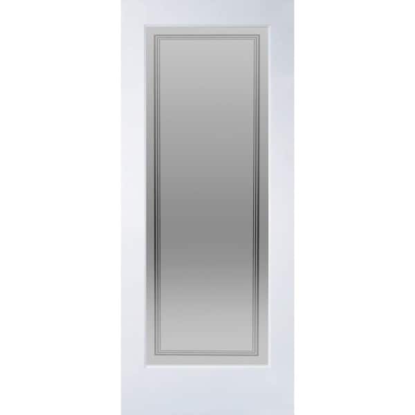 MMI Door Hamilton 24 in. x 80 in. Solid Hybrid Core Full Lite Decorative Glass Primed Pine Wood Interior Door Slab