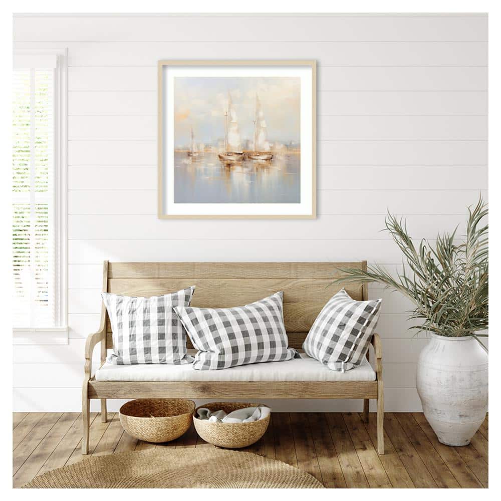Gold Boats II 33" Svelte Natural Framed Wall Art Print