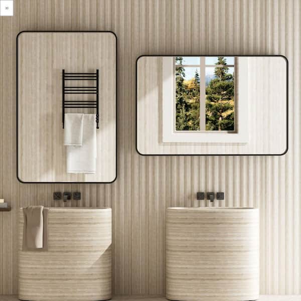 20 in. W x 30 in. H Vanity Rectangular Black Wall Mirror Aluminum Alloy Framed Bathroom Mirror