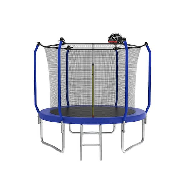 Tunearary Basketball Hoop Equipped 8 ft. ASTM Approved Reinforced Type Safe Recreational Outdoor Trampoline Kit Enclosure Blue