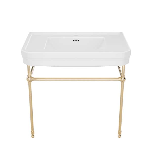 Valencia 31 in. W x 33 in. H Console Sink, Single Hole Facuet Drilling, Polished Brass