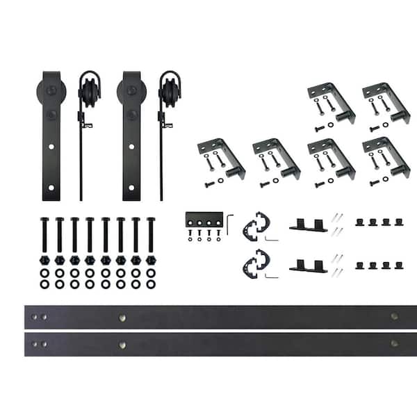 HOMACER 9 ft./108 in. Black Rustic Ceiling Mount Non-Bypass Sliding Barn Door Track and Hardware Kit for Double Doors