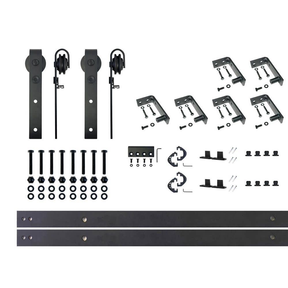 9 ft./108 in. Black Rustic Ceiling Mount Non-Bypass Sliding Barn Door Track and Hardware Kit for Double Doors price history on PriceWatchPro