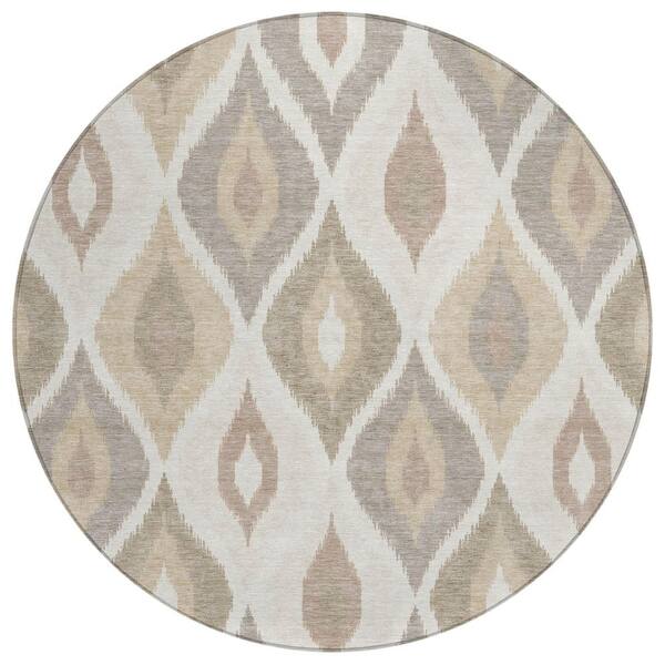 Chantille Machine Washable Indoor/Outdoor Abstract ACN3121 Ivory 8 ft. x 8 ft. Round Rug