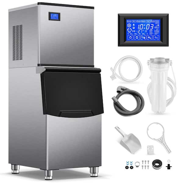 23.2 in. Stainless Steel 600 lb. 24 H Freestanding Commercial Ice Maker Full Size Ice Cubes with 400 lbs. Ice Storage