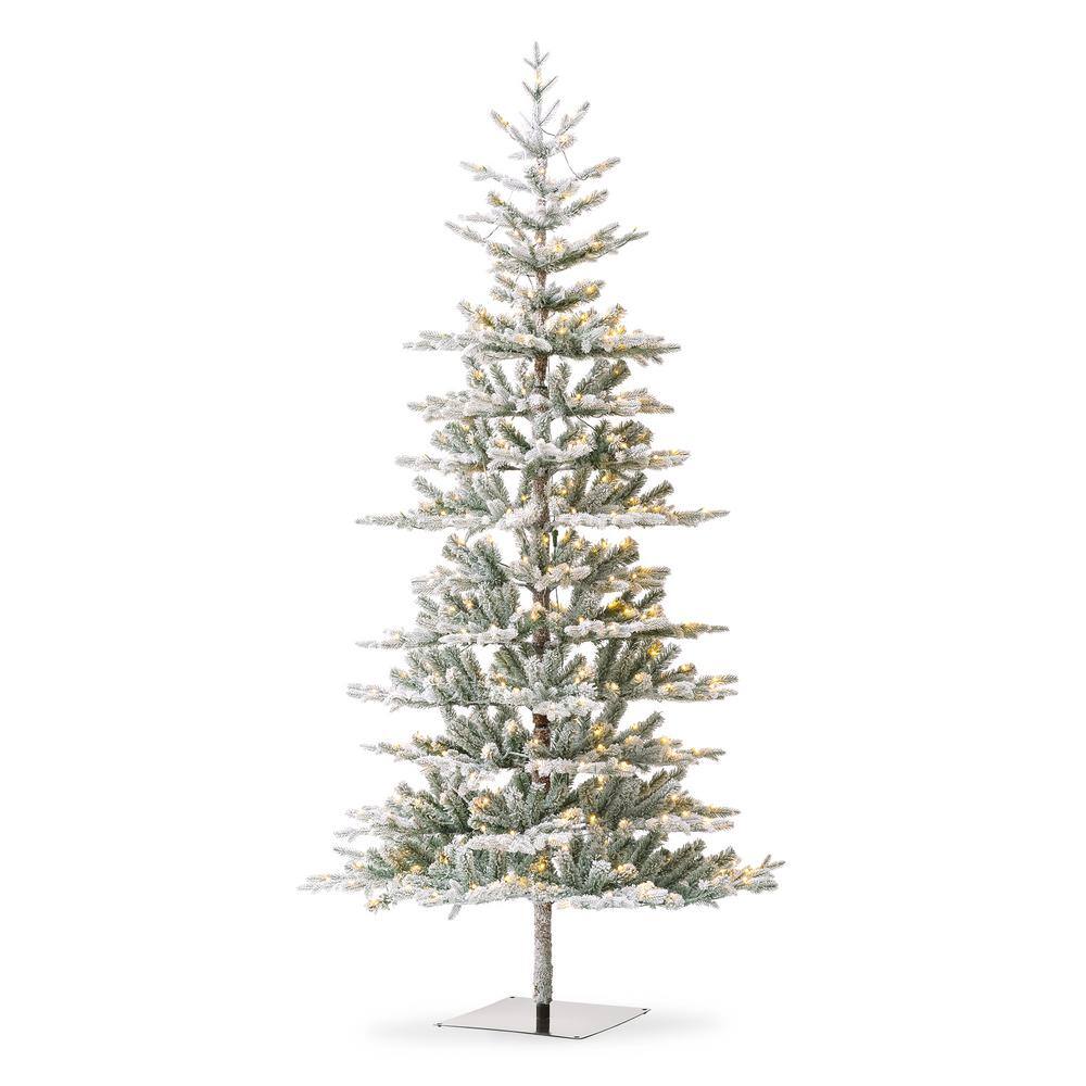 8ft Pre-Lit Flocked Fir Artificial Christmas Tree with Warm White Lights