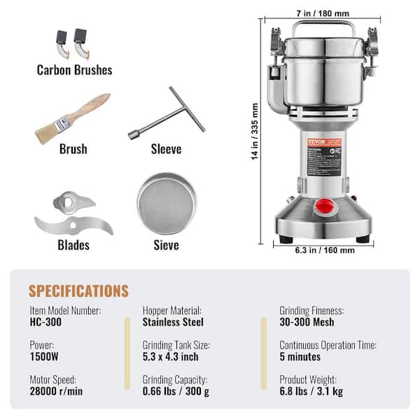 VEVOR 300g Electric Grain Mill Grinder, High Speed 1500-Watt