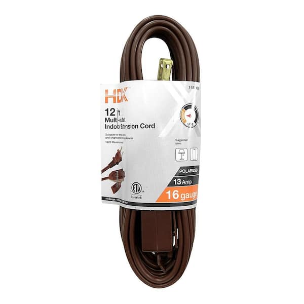 HDX 12 ft. 16/2 Light Duty Indoor Extension Cord, Brown
