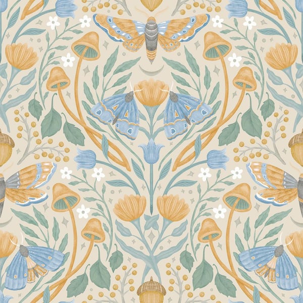 Enchanted Forest Damask Blue Peel and Stick Wallpaper