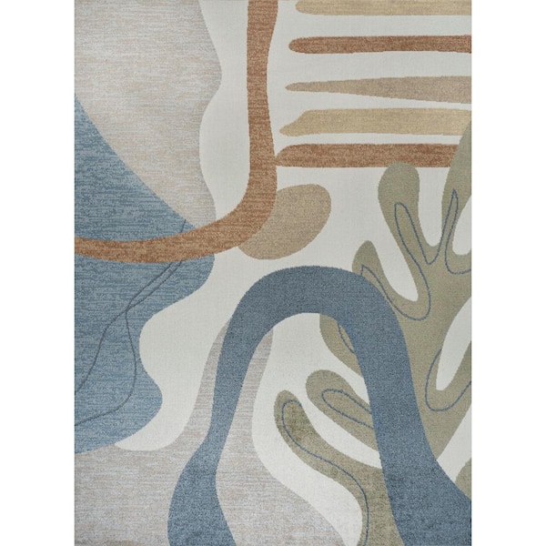 Algae Abstract Glam Botanical Machine-Washable Cream/Multi 3 ft. x 5 ft. Area Rug