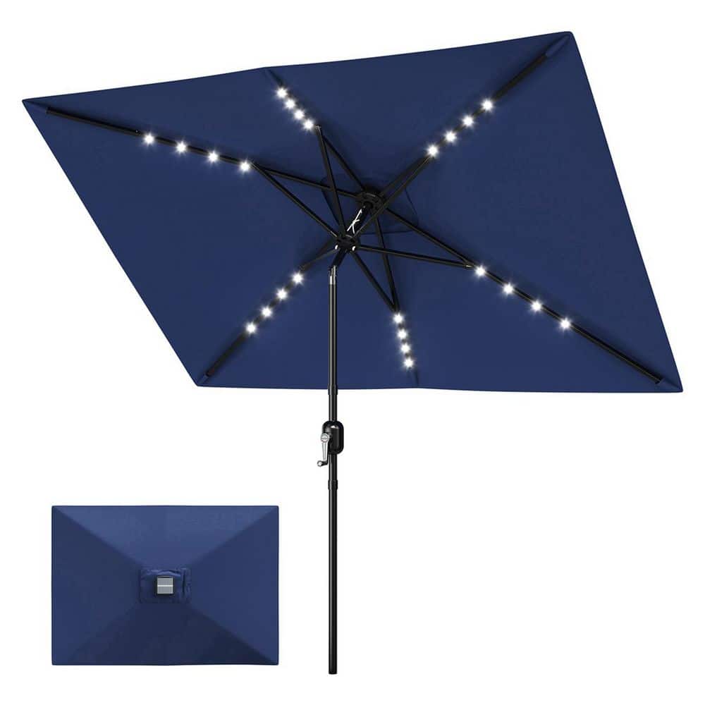 10 ft. x 6.5 ft. Rectangular Solar LED Lighted Market Patio Umbrella with Crank Lift and Dual-Direction Tilt in Navy price history on PriceWatchPro