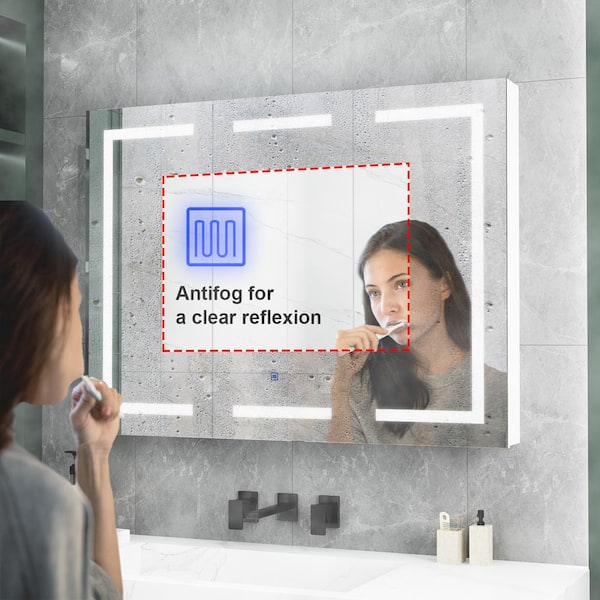 FUFU&GAGA 47.2 in. W x 35.4 in. H Rectangular Surface Mount Bathroom Medicine Cabinet with Mirror, Anti-fog function, LED Light
