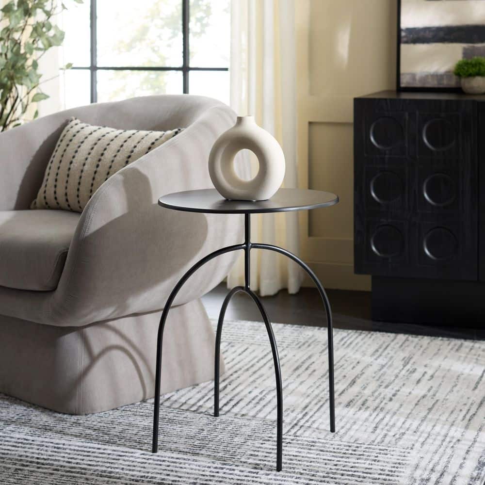Saburo 16 in. Black Round Metal End Table