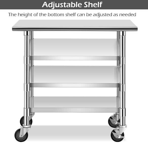 Boyel Living 36 In Silver Stainless, Stainless Steel Kitchen Prep Table On Wheels