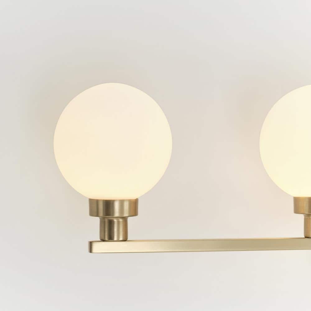 Clybourn Satin Brass 4-Light Dimmable Vanity with Milk Glass Shades